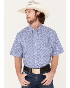 RANK 45 Men's Troubador Geo Print Short Sleeve Button-Down Western Shirt -Men's Western Denim Store 2000374167 400 P1
