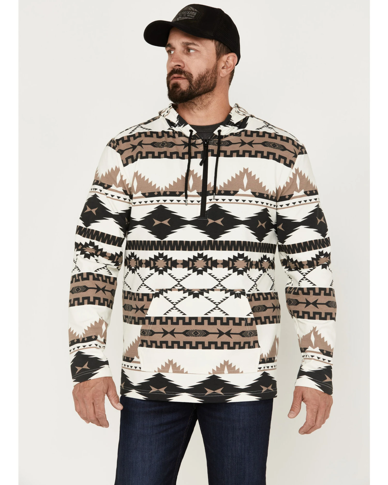 Powder River Outfitters Men's 1/4 Zip Southwestern Print Hooded Sweatshirt 3 Powder River Outfitters Men's 1/4 Zip Southwestern Print Hooded Sweatshirt - Image 3