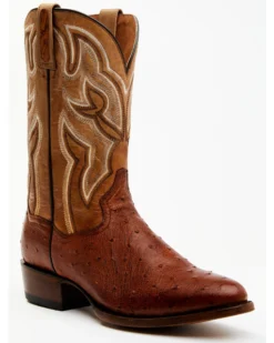 Dan Post Men's Hand Ostrich Quill Exotic Western Boots - Medium Toe -Men's Western Denim Store 2000381786 235 P1