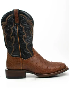 Dan Post Men's 11" Bay Apache Hand Quill Ostrich Exotic Western Boots - Broad Square Toe