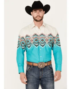 Panhandle Men's Southwestern Border Long Sleeve Pearl Snap Western Shirt