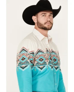 Panhandle Men's Southwestern Border Long Sleeve Pearl Snap Western Shirt -Men's Western Denim Store 2000385166 440 P2