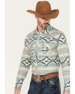 Rock & Roll Denim Men's Southwestern Long Sleeve Western Snap Shirt -Men's Western Denim Store 2000385188 343 P2